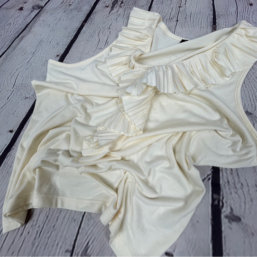 TALBOTS women's soft beige pleated ruffled neckline tank top, size L Petite - Picture 7 of 10